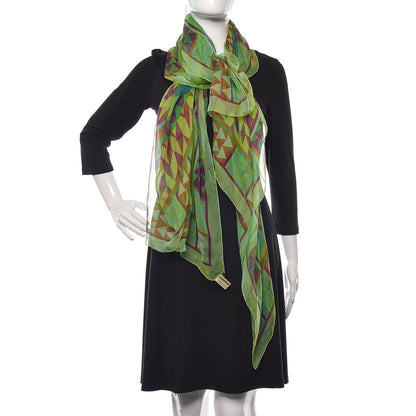 Hermes Silk Mousseline Chevaux De Karak Shawl 140 Vert Jaune Turquoise Petrole 2 of 4