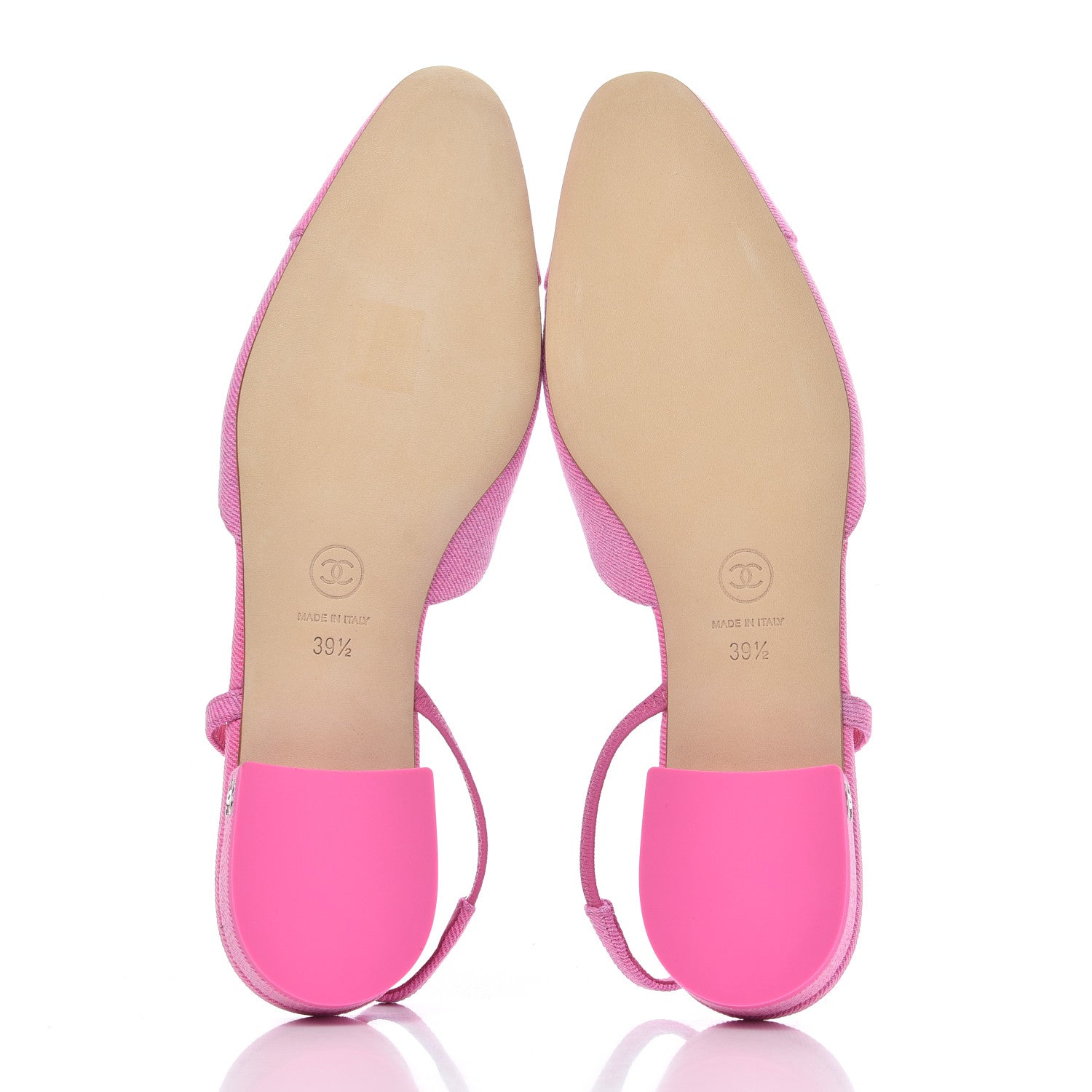 Chanel Denim Cap Toe CC Slingback Flat 39.5 Neon Pink 5 of 9