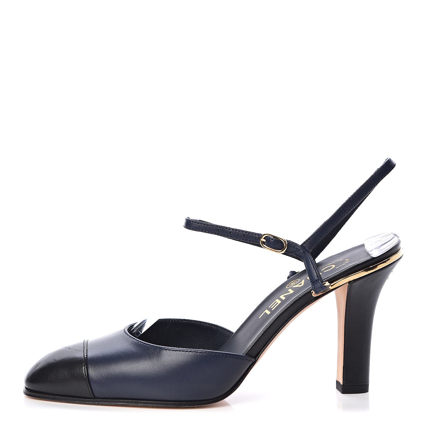 Chanel Lambskin Cap Toe CC Ankle Strap Pumps 37 Navy Black 1 of 13