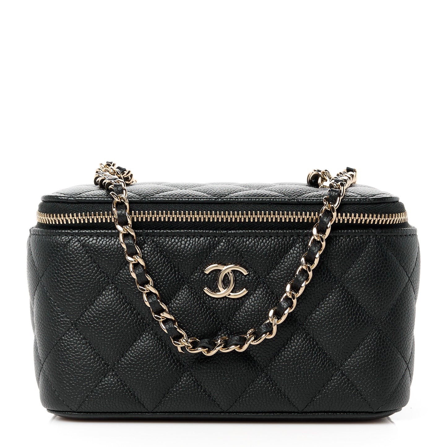 Caviar Quilted Small Vanity Case With Chain Black