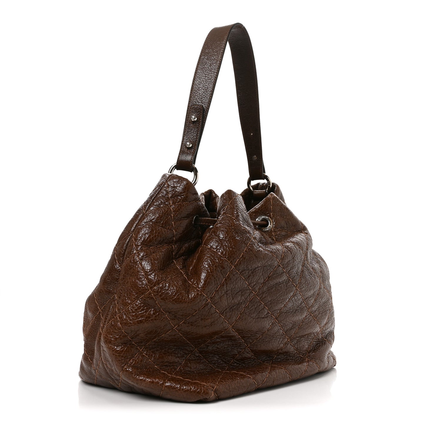 Glazed Calfskin On The Road Drawstring Tote Brown