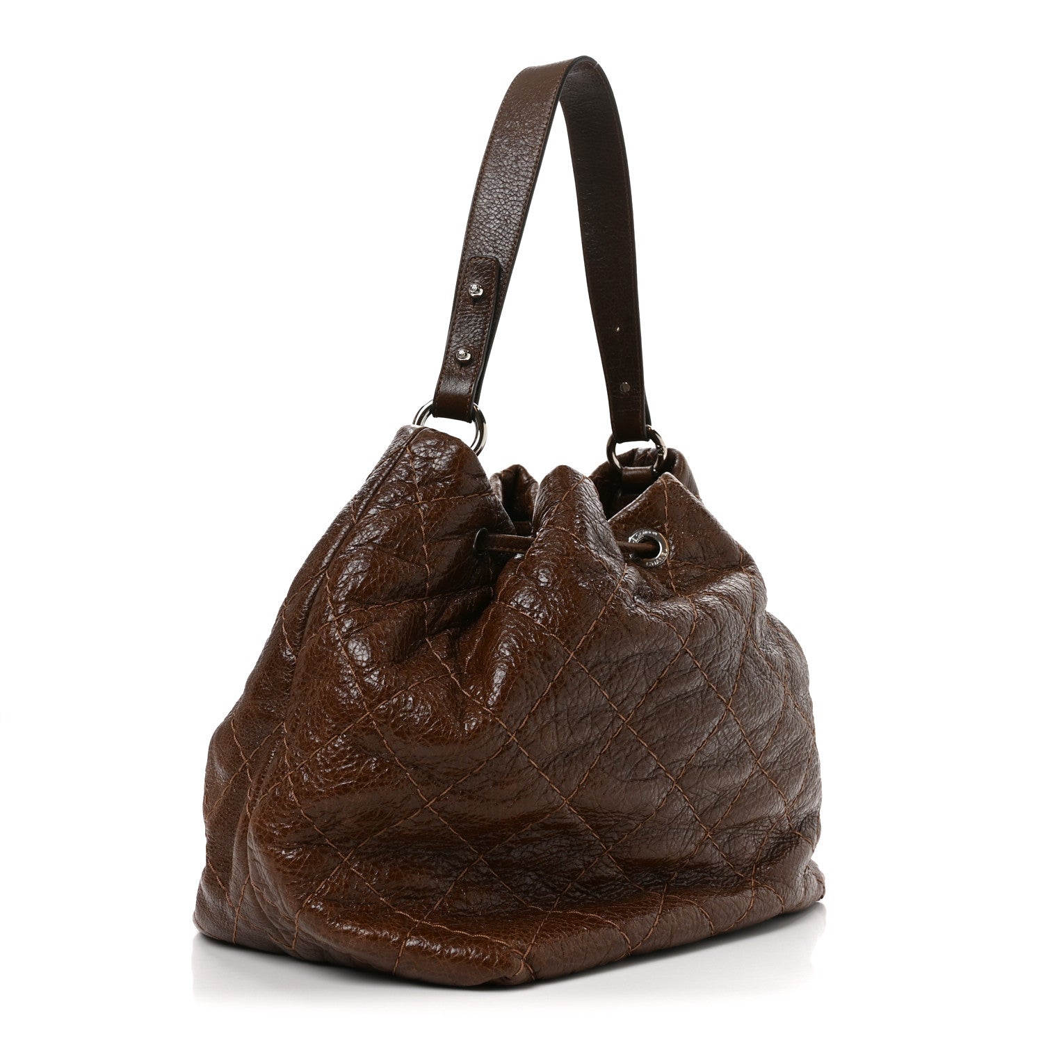 Chanel Glazed Calfskin On The Road Drawstring Tote Brown 2 of 8