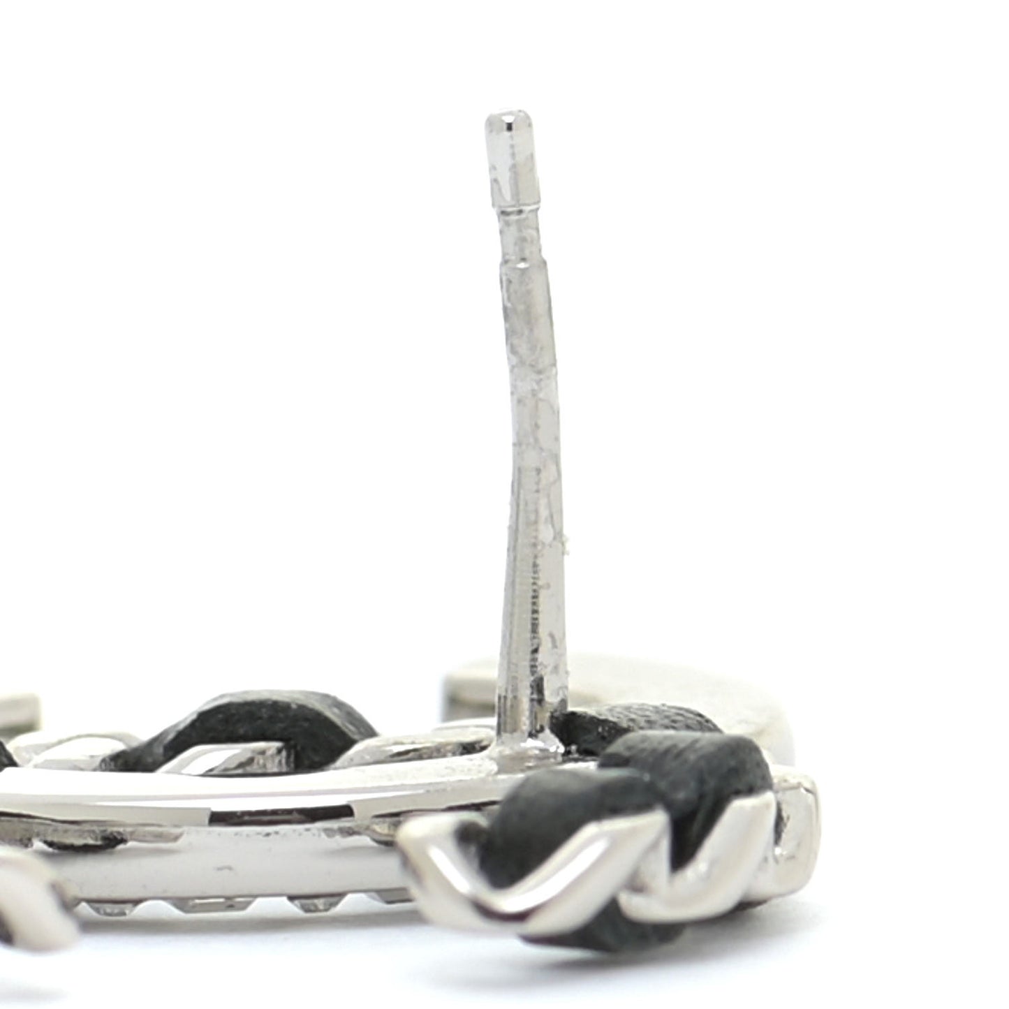 Crystal Baguette Lambskin Large CC Earrings Silver Black