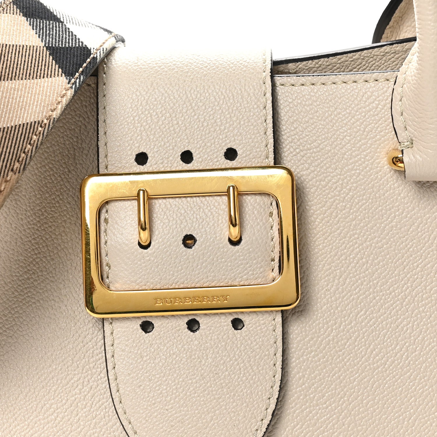Burberry Soft Grain Calfskin Small Buckle Tote Limestone 7 of 9