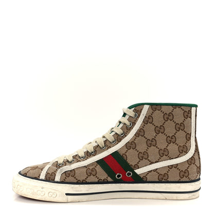 Gucci GG Monogram Web Mens 1977 Tennis High Top Sneakers 6.5 Beige Ebony Mystic White 1 of 8