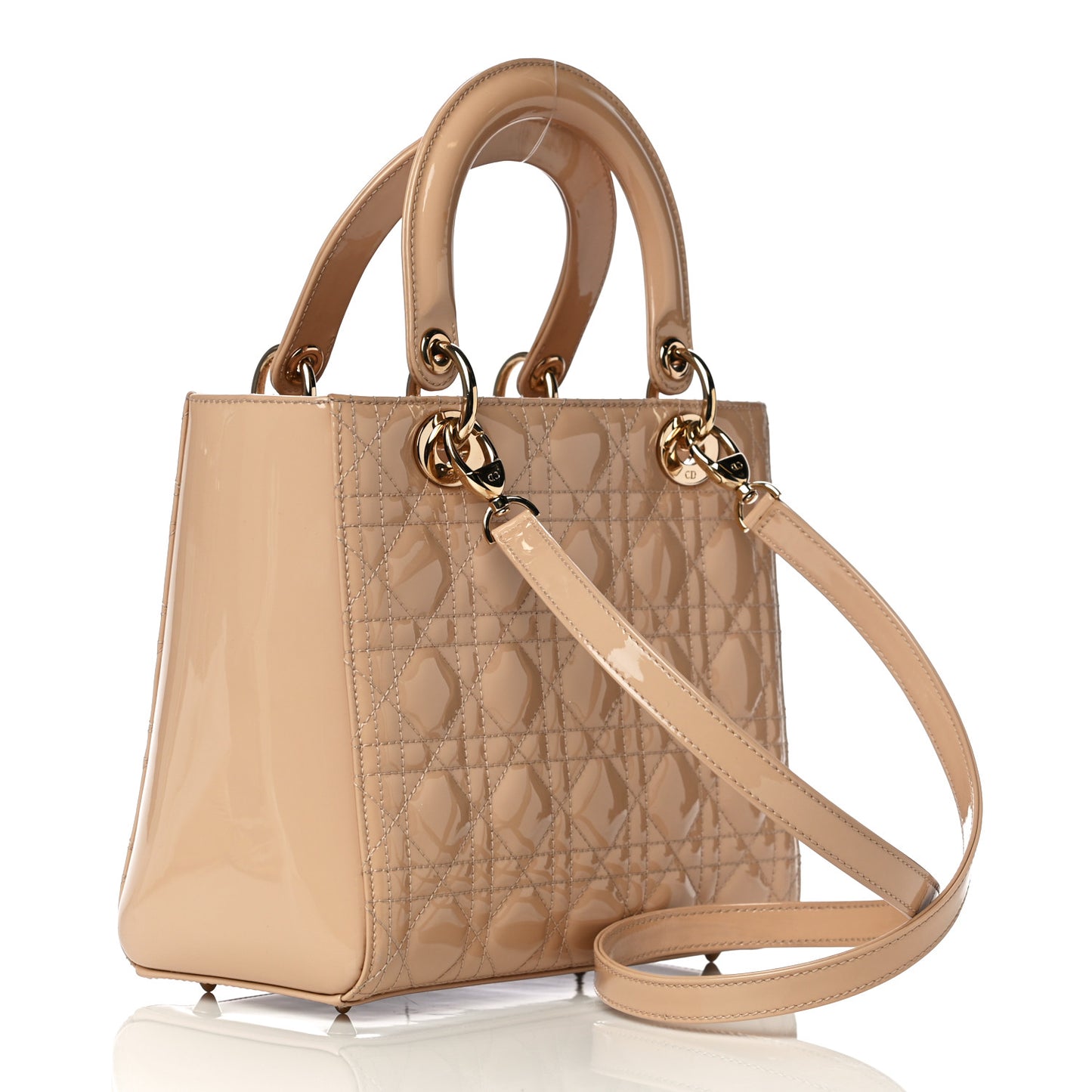 Patent Cannage Medium Lady Dior Beige