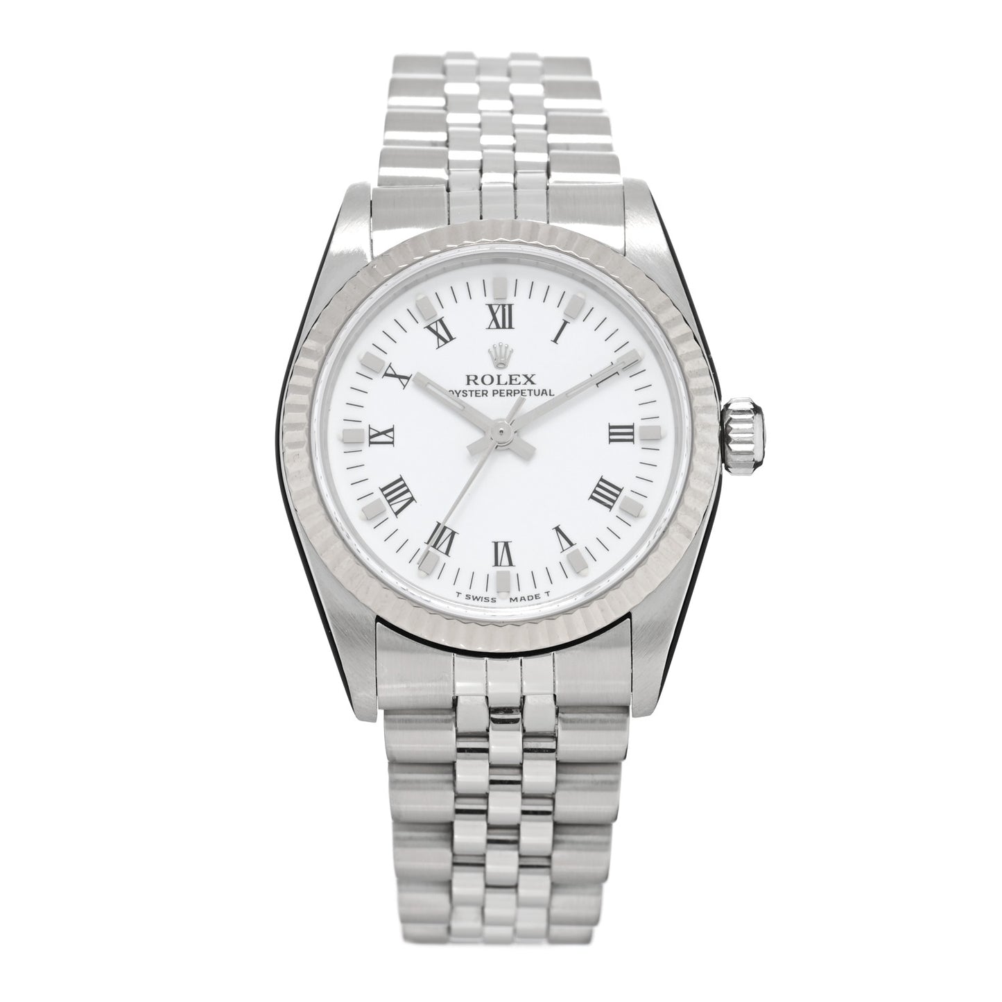 Stainless Steel 18K White Gold 31mm Oyster Perpetual Watch White Roman 77014