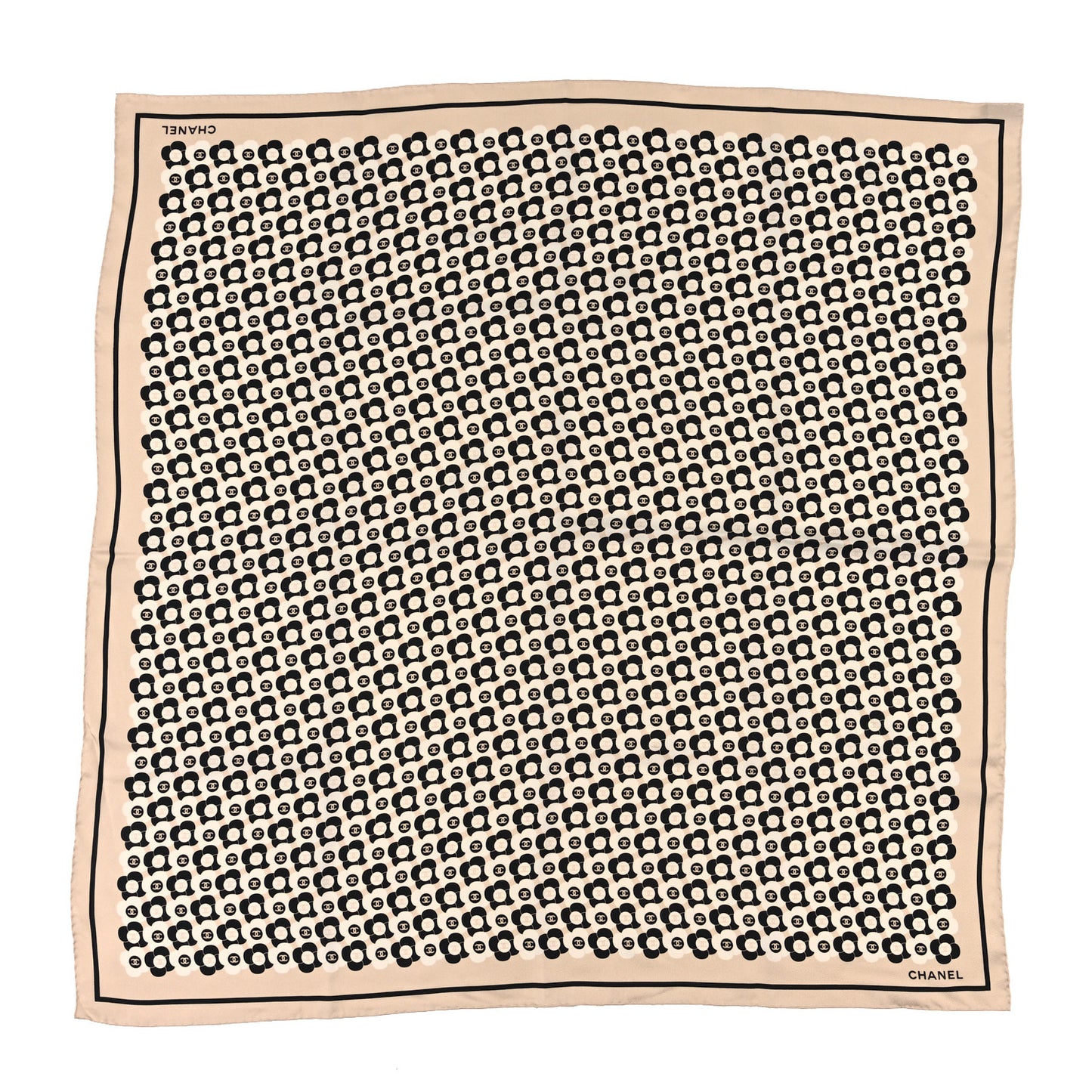 Silk Camellia CC Square Scarf Ivory Black