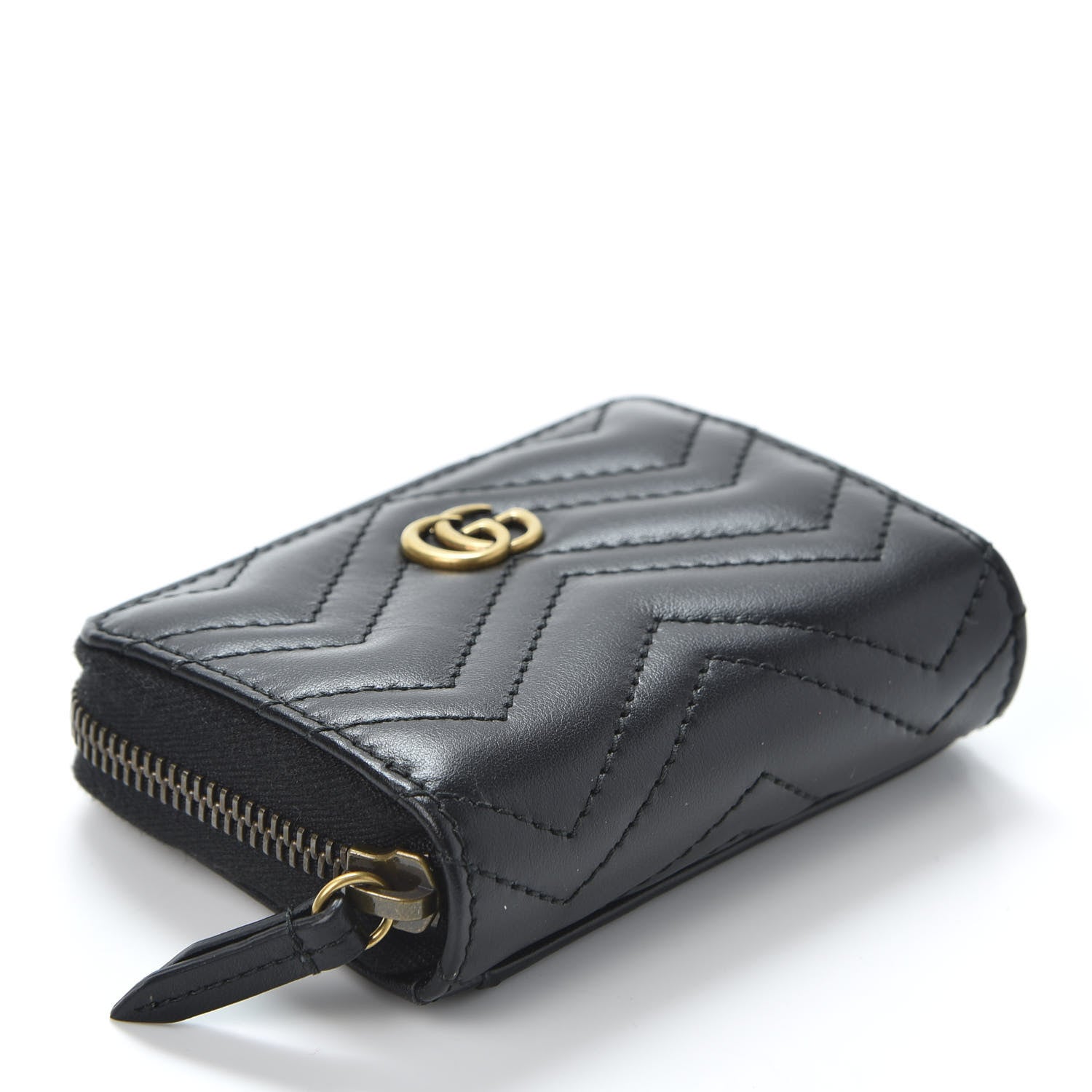 Gucci Calfskin Matelasse GG Marmont Zip Around Card Case Black 3 of 8