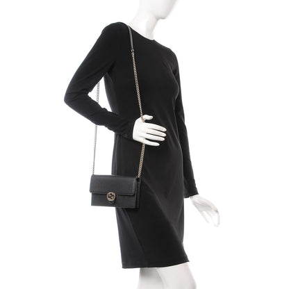 Gucci Dollar Calfskin Interlocking G Chain Wallet Black 2 of 8