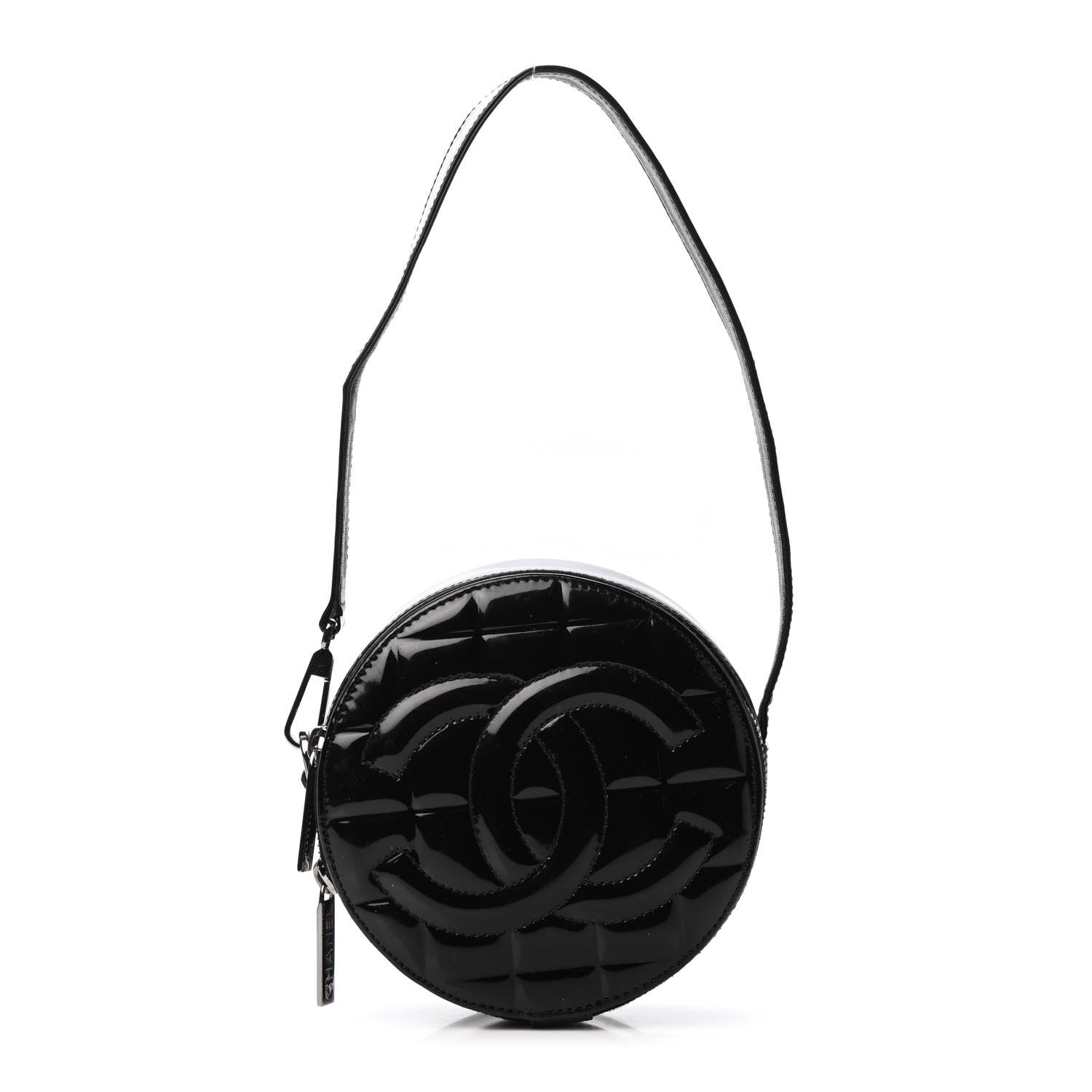 Chanel Patent Quilted CC Chocolate Bar Round Shoulder Bag Black 1 of 4