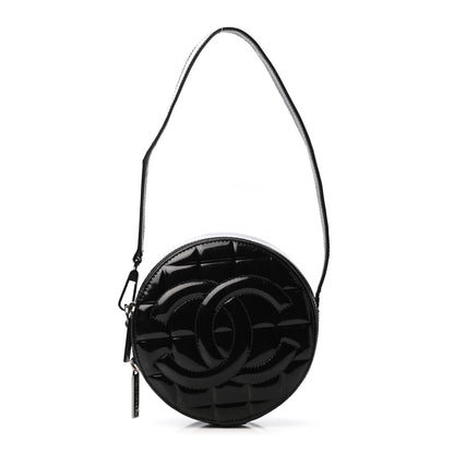 Chanel Patent Quilted CC Chocolate Bar Round Shoulder Bag Black 1 of 4