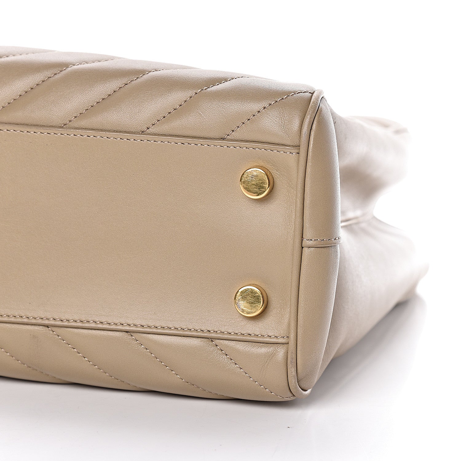 Saint Laurent Lambskin Matelasse Chevron Monogram Shopping Bag Dark Beige 9 of 10