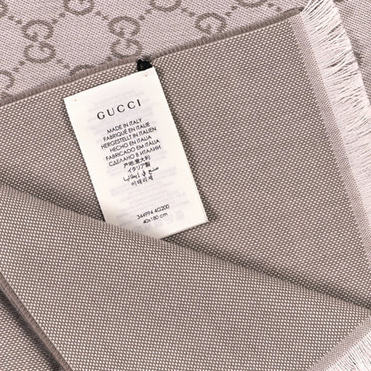 Gucci Wool GG Monogram HalfGG Fringe Scarf Ivory Beige 3 of 4