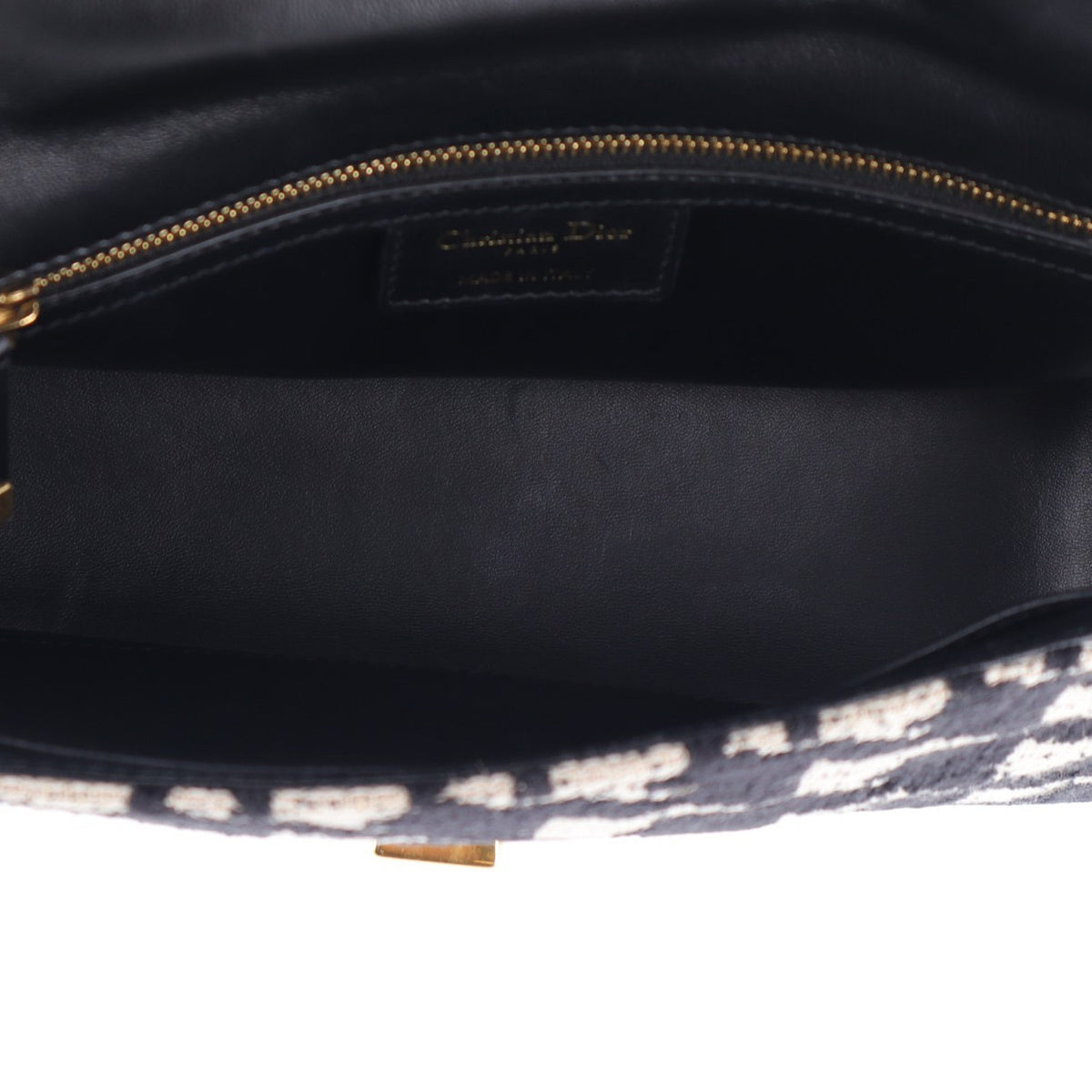 Christian Dior Technical Canvas Macro Houndstooth Medium Caro Bag Black White 5 of 9