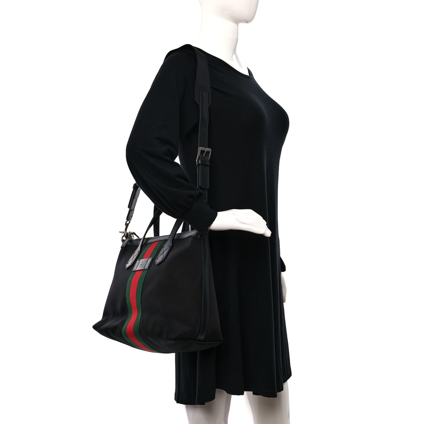 Nylon Web Top Handle Shoulder Bag Black