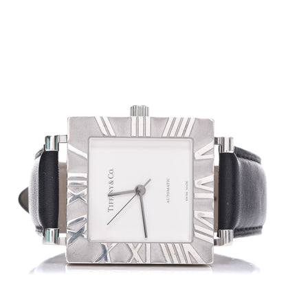 Tiffany Sterling Silver Calfskin 34mm Atlas Square Automatic Watch 3 of 10