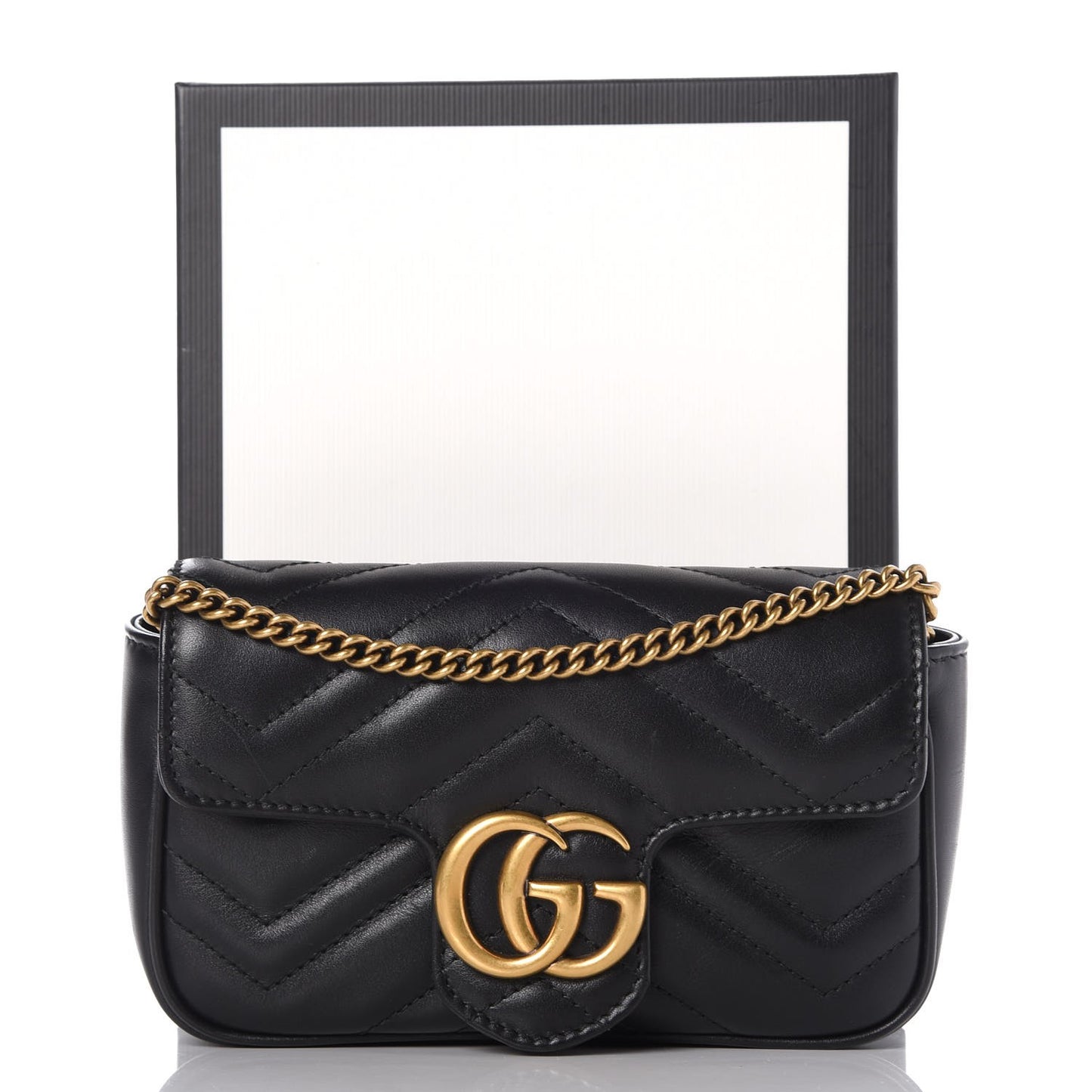 Calfskin Matelasse Super Mini GG Marmont Shoulder Bag Black