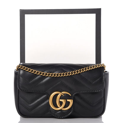 Gucci Calfskin Matelasse Super Mini GG Marmont Shoulder Bag Black 9 of 9