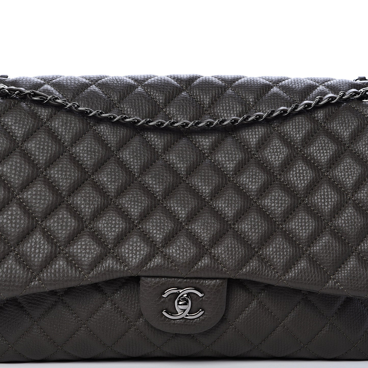 Calfskin Quilted Small XXL Travel Flap Bag Khaki