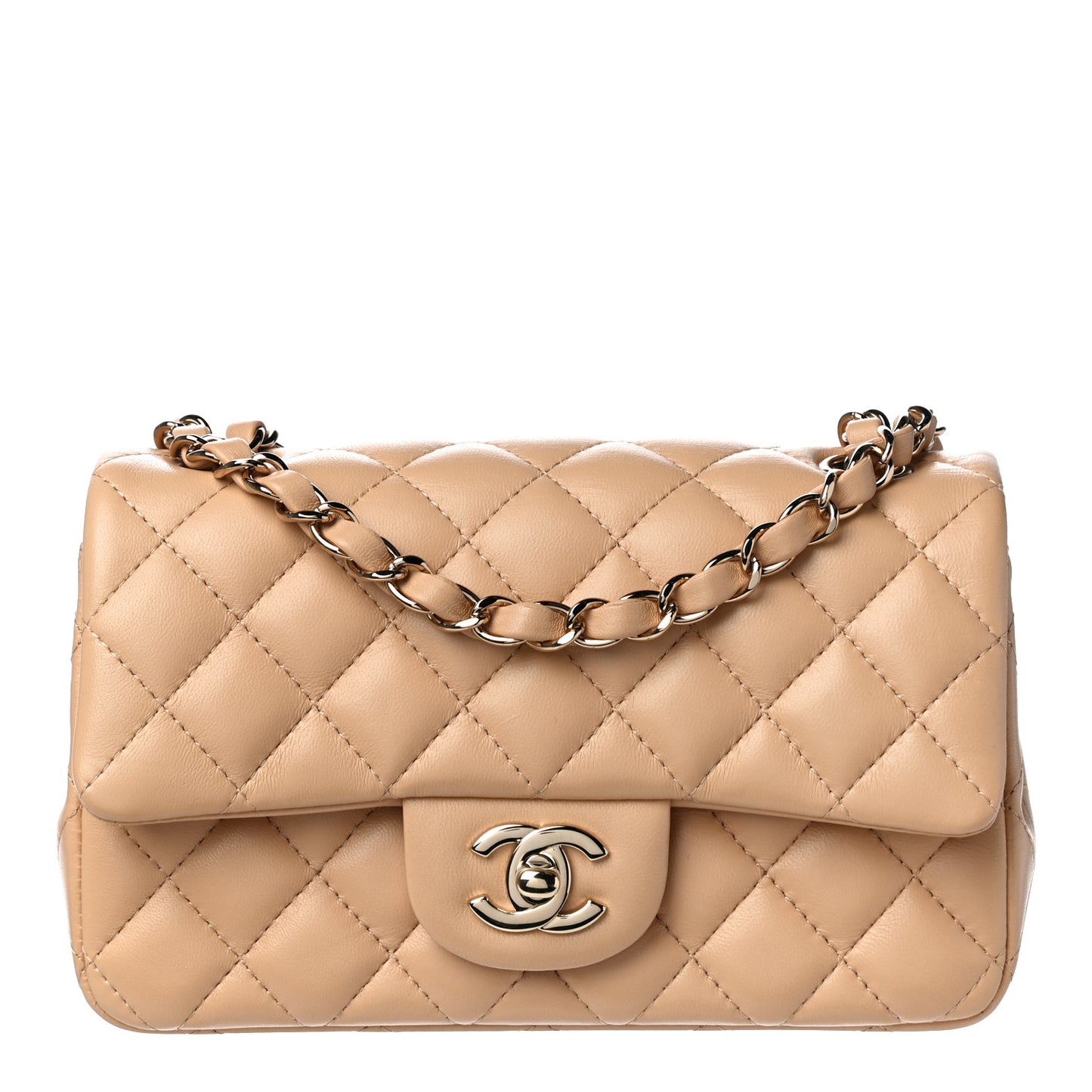 Lambskin Quilted Mini Rectangular Flap Beige