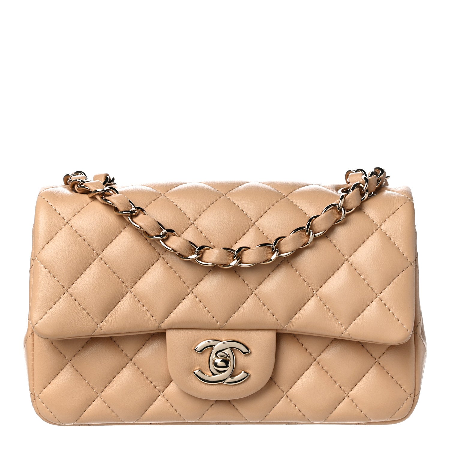 Chanel Lambskin Quilted Mini Rectangular Flap Beige 1 of 9