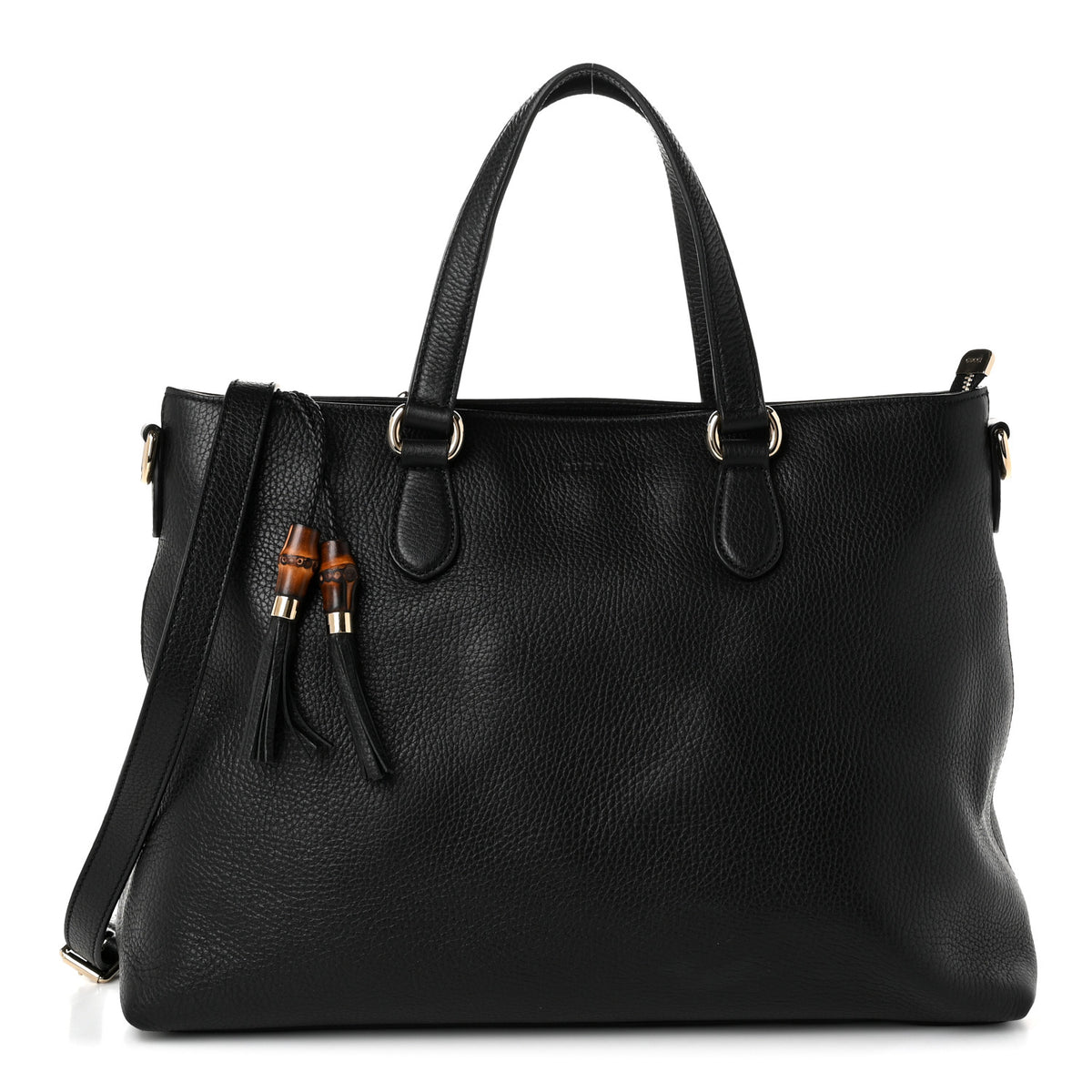 Gucci Pebbled Calfskin Convertible Bamboo Tassel Tote Black 1 of 10