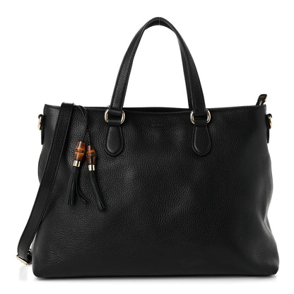 Gucci Pebbled Calfskin Convertible Bamboo Tassel Tote Black 1 of 10