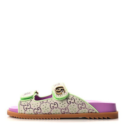 Gucci GG New Canvas Nappa Crystal Womens Slide Sandals With Straps 38.5 Purple Green 1 of 9