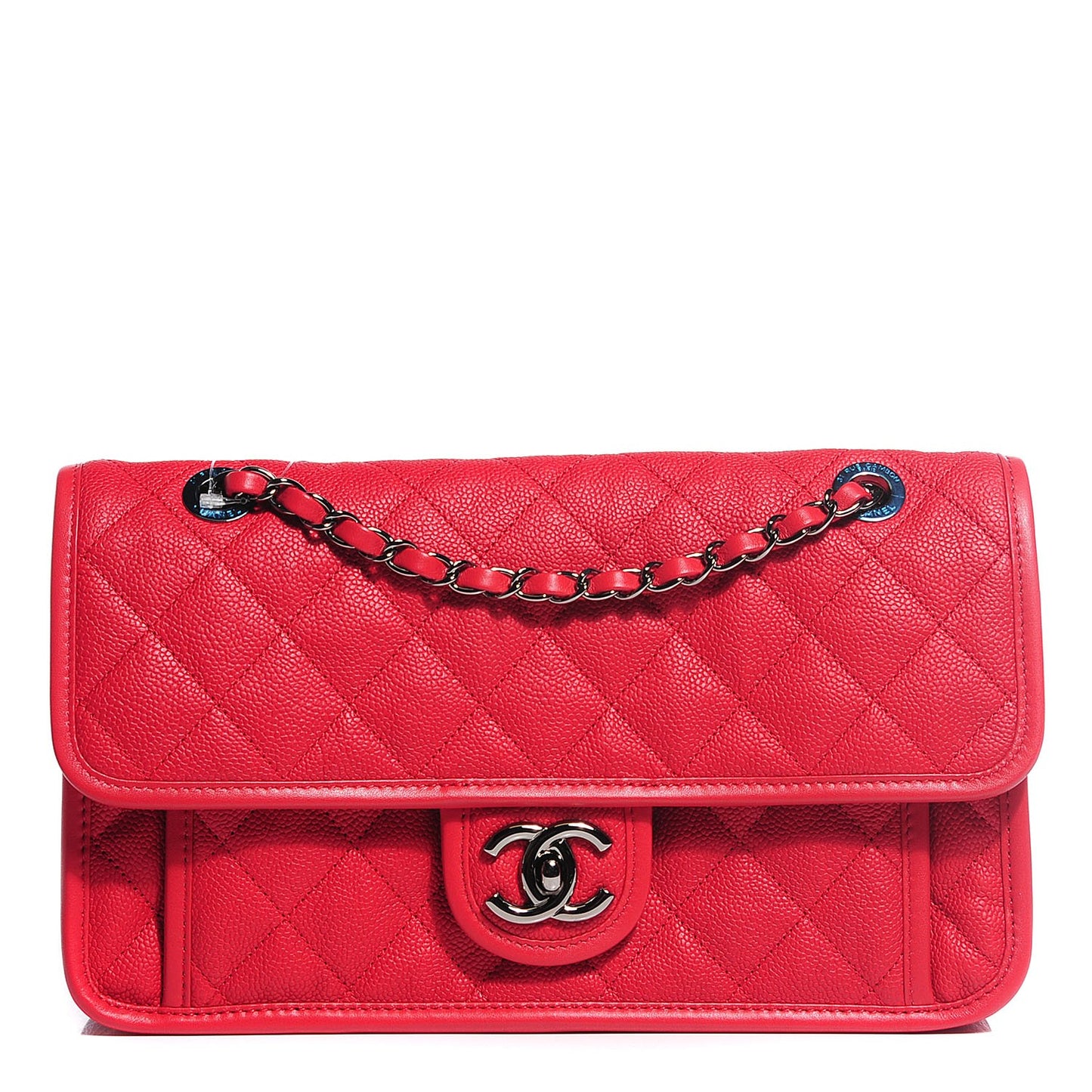 Iridescent Caviar Quilted Medium French Riviera Flap Red
