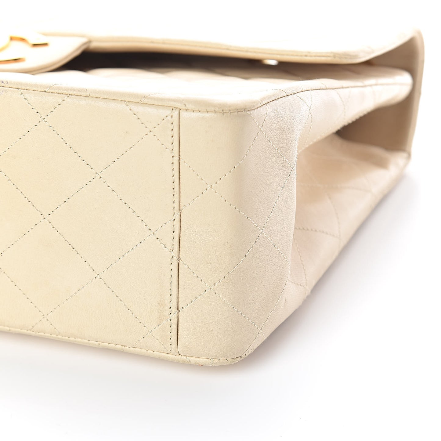 Lambskin Quilted XL Jumbo Single Flap Light Beige