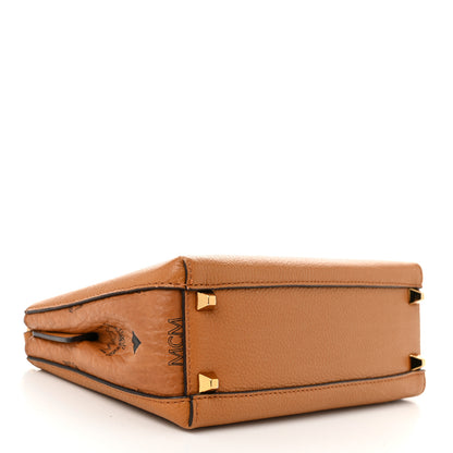 MCM Grained Calfskin Visetos Top Handle Crossbody Cognac 4 of 8