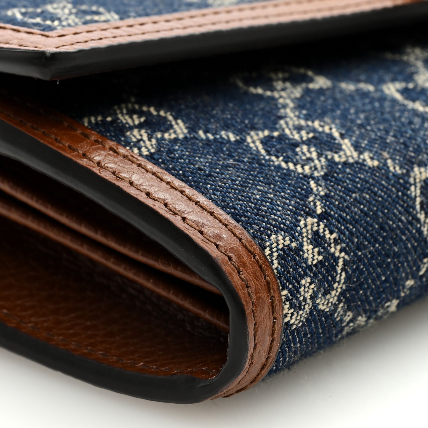 New Denim GG Monogram Jackie 1961 Chain Wallet Blue Tea Cuir