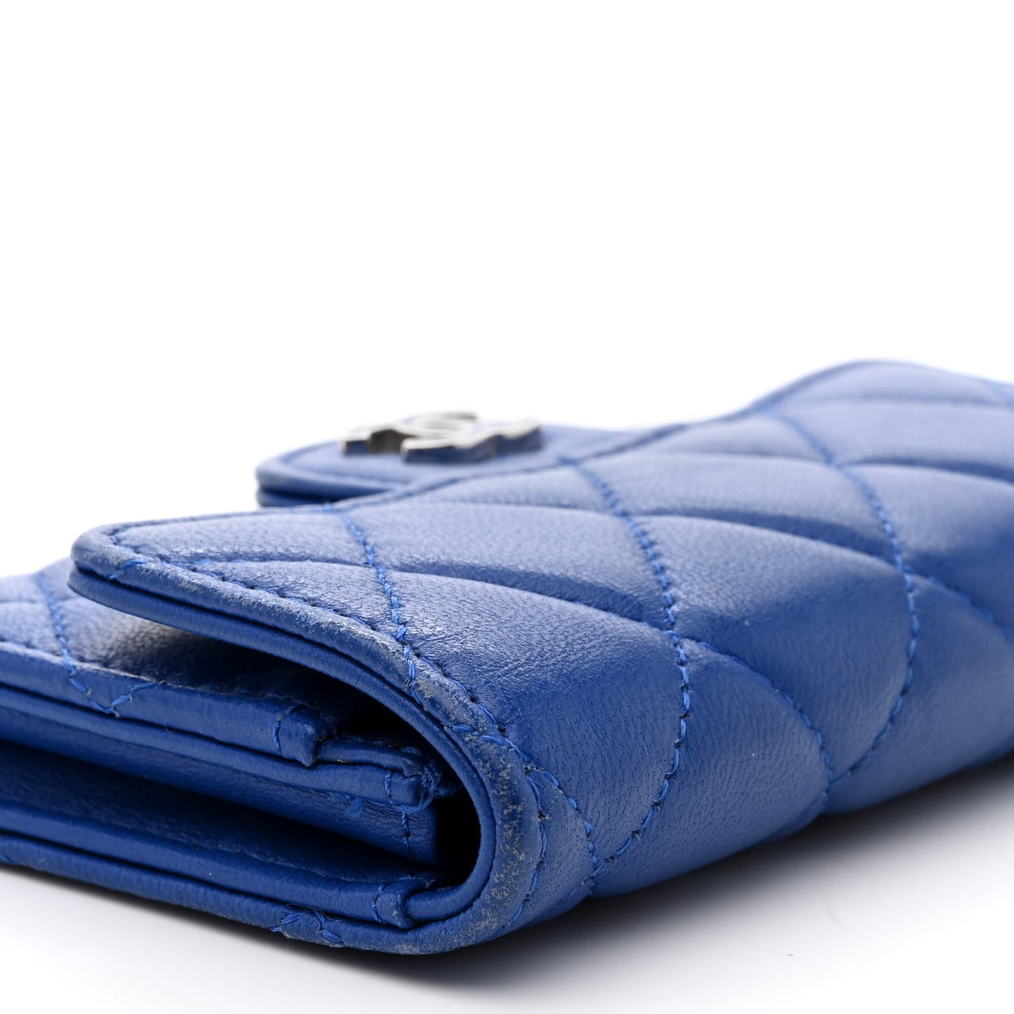 Lambskin Quilted Flap Card Holder Royal Blue