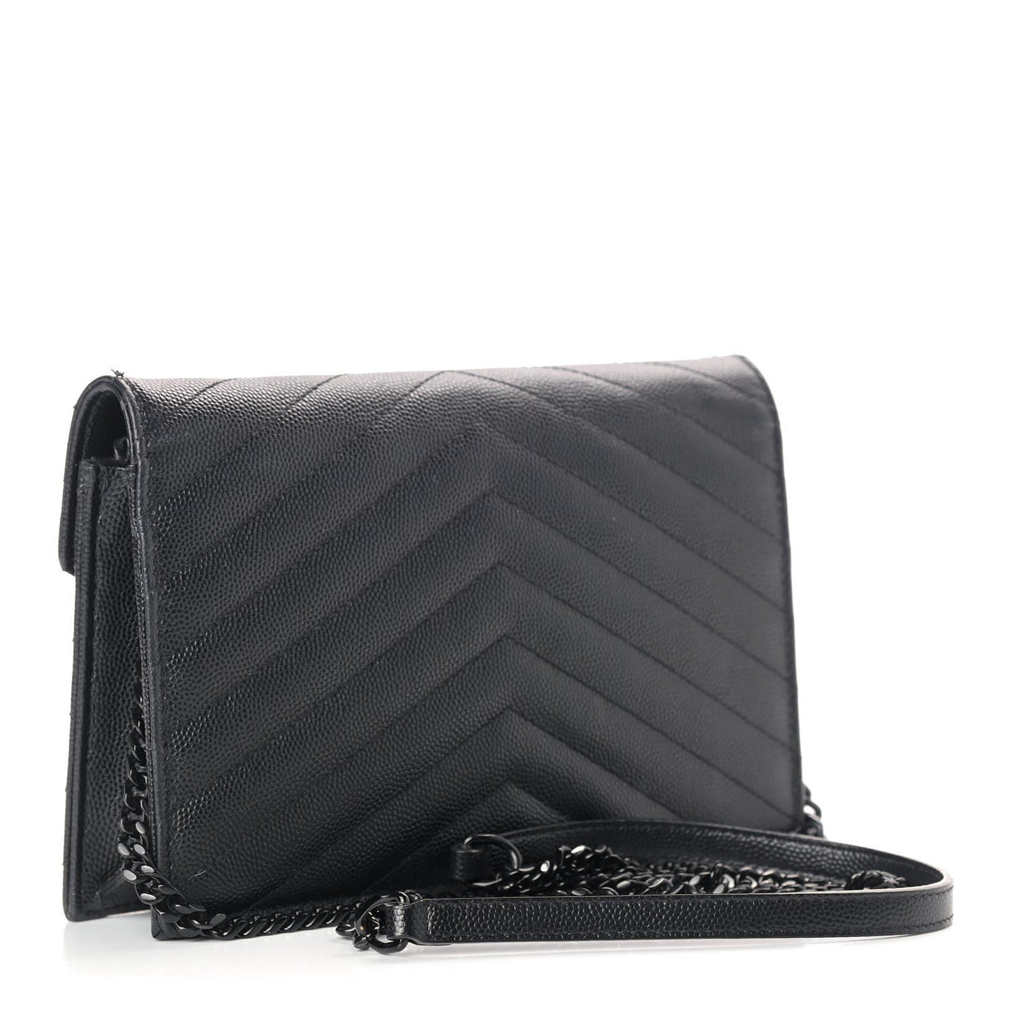 Grain De Poudre Matelasse Chevron Monogram Envelope Chain Wallet Black