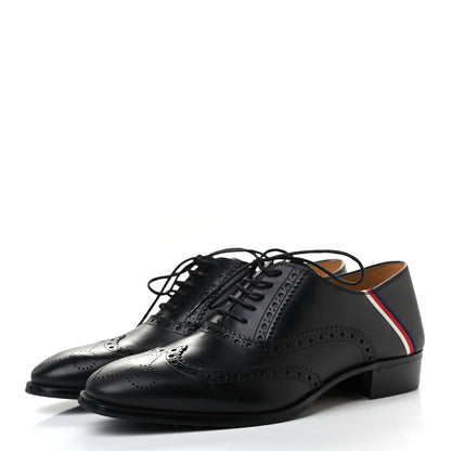 Gucci Calfskin Miro Soft Web Mens Spirit Wingtip Oxfords 6 Black 3 of 9