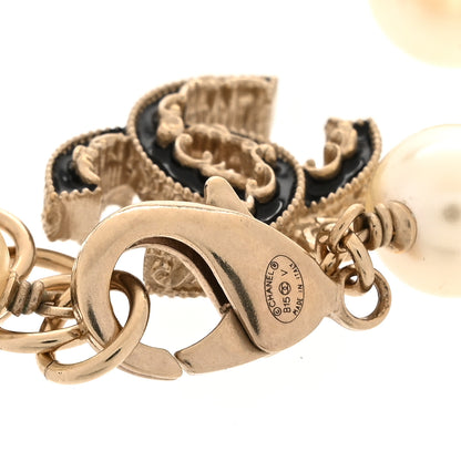 Chanel Pearl Bead Enamel CC Baroque Bracelet White Black Gold 4 of 6
