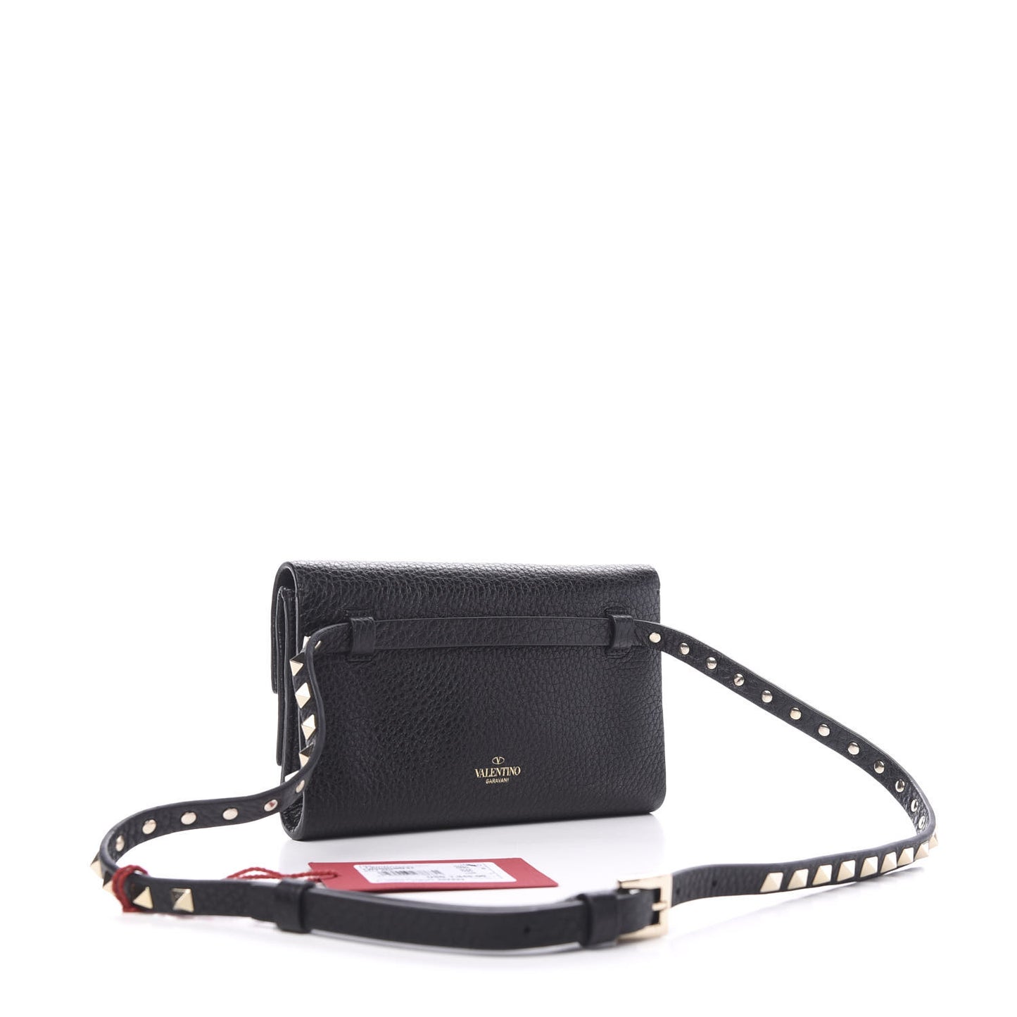 Grainy Calfskin Rockstud Double Flap Belt Bag Black