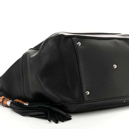 Gucci Calfskin New Bamboo Medium Tassel Tote Black 9 of 13