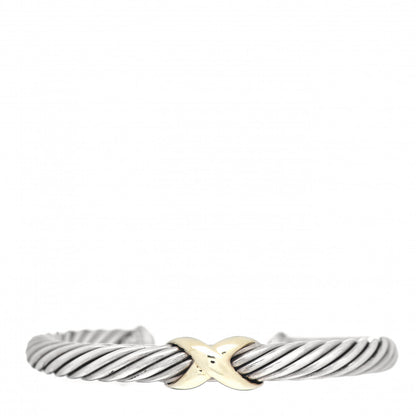 David Yurman Sterling Silver 14K Yellow Gold 7mm X Station Cable Bracelet 1 of 4