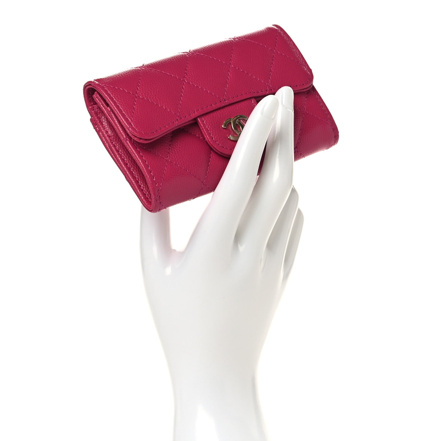 Chanel Caviar Quilted Flap Card Holder Wallet Fuchsia 2 of 8