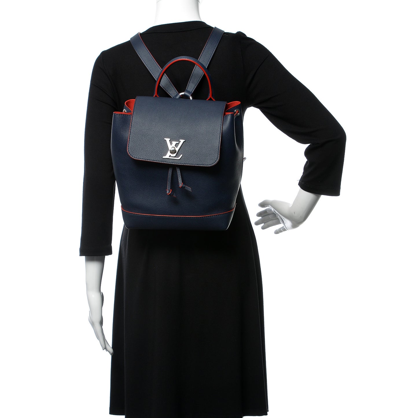 Soft Calfskin Lockme Backpack Marine Rouge