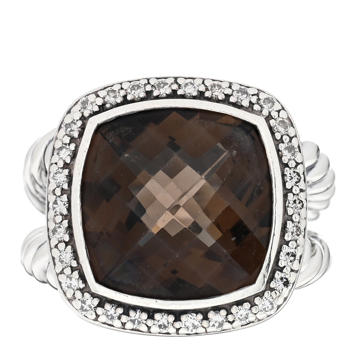 Sterling Silver Diamond Smoky Quartz 14mm Albion Ring 52 6