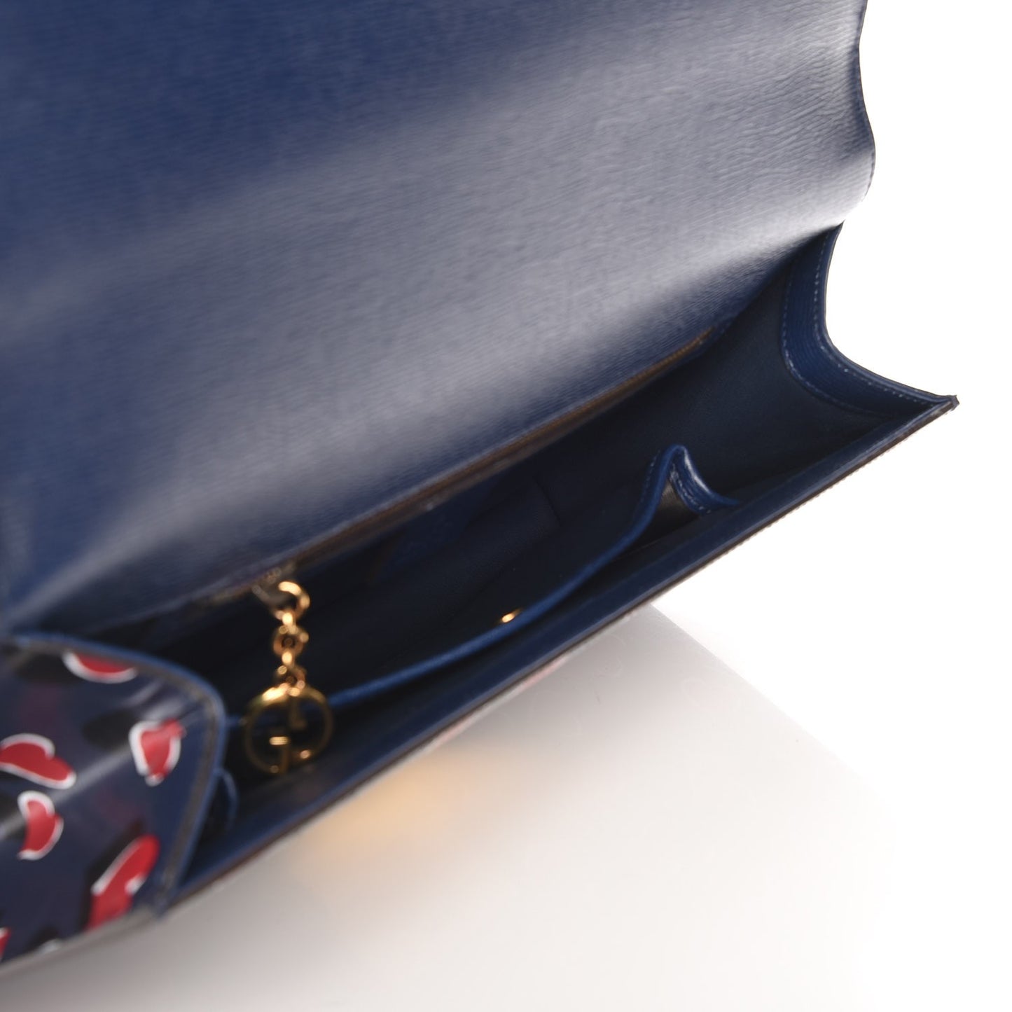 Textured Calfskin Heartbeat Print Clutch Blue