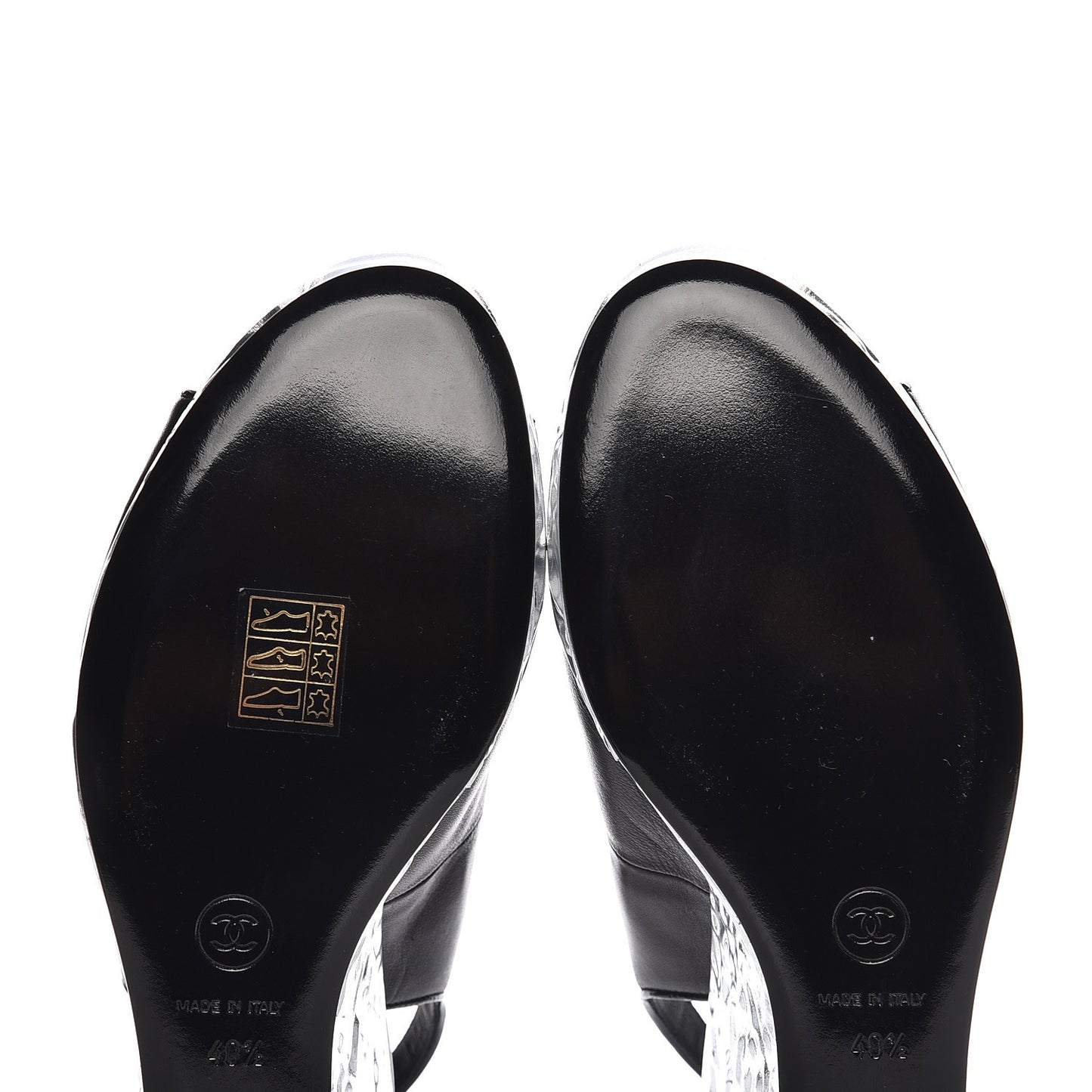 Lambskin Metallic Wedge Open Toe Pumps 40.5 Black