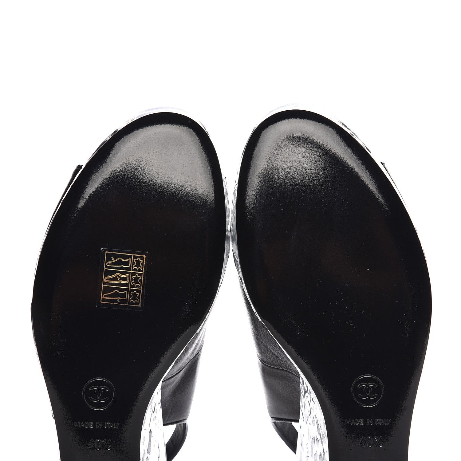 Chanel Lambskin Metallic Wedge Open Toe Pumps 40.5 Black 11 of 11