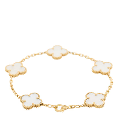 Van Cleef & Arpels 18K Yellow Gold Mother of Pearl 5 Motifs Vintage Alhambra Bracelet 2 of 5