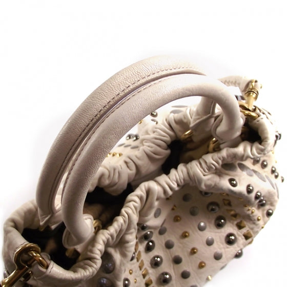 Leather Studded Hobo White