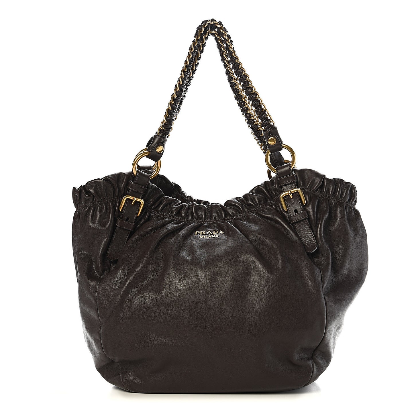 Soft Calf Gathered Tote Dark Brown