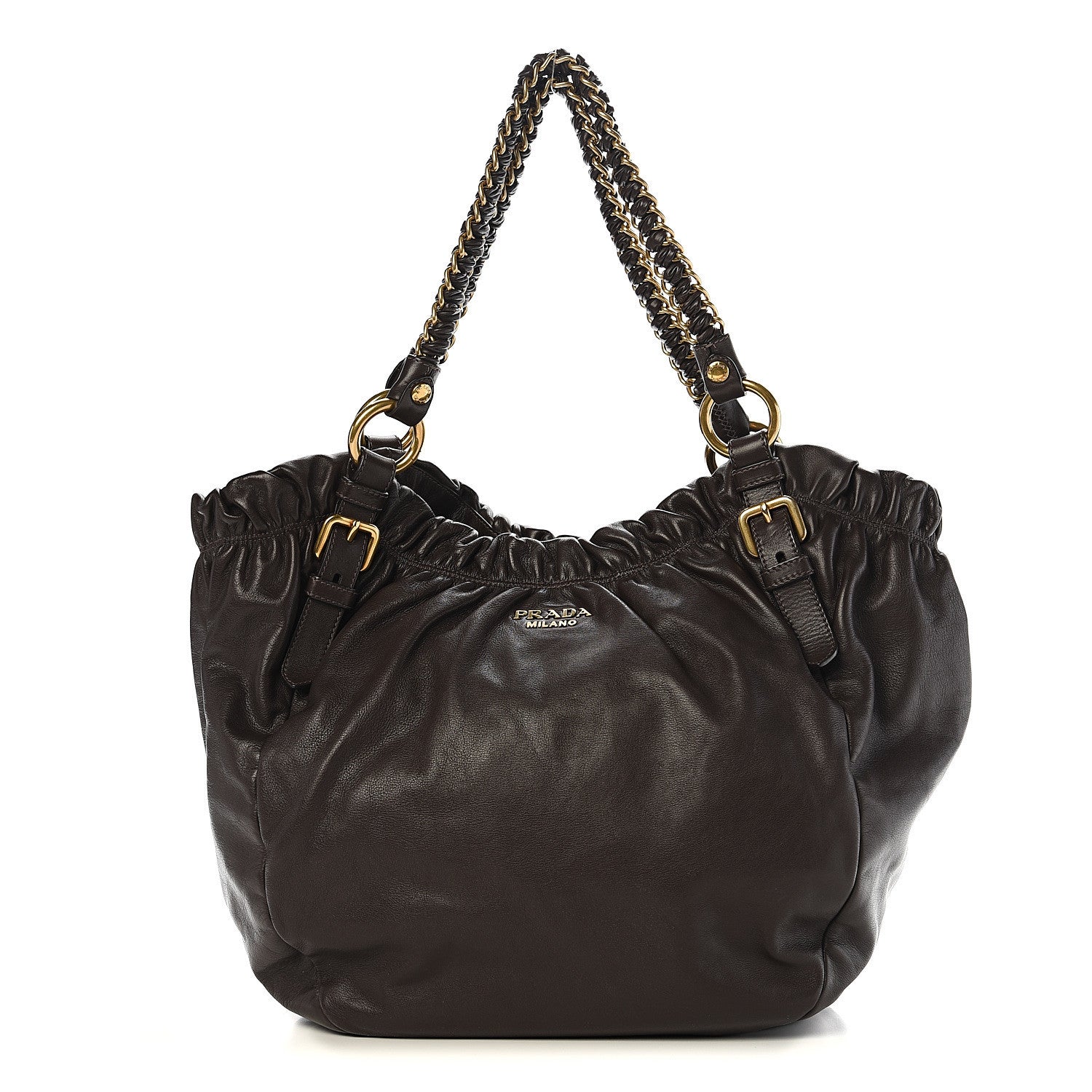 Prada Soft Calf Gathered Tote Dark Brown 1 of 8